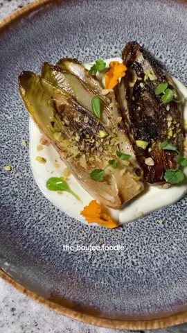 Braised Witlof - a beautiful way to enjoy this as a side dish or a component to a main course like steak and whipped potato. A lot of people asked me what I actually did with the witlof and I thought to take you through the process of braising in white wine and finishing off serving on top of whipped Greek yogurt, crushed and toasted pistachios and a little drizzle of organic honey.  Where I paired this with a beautiful steak I opted to braise in white wine after searing in nuetral oil with light salt and pepper and a great amount of garlic for a traditional taste. Either way, this is gorgeous on its own or next to another star like Bae.  Always look for ways to switch up the meat and veggies for dinner.   #steakdinner #beef #beefy #plating #theartofplating  