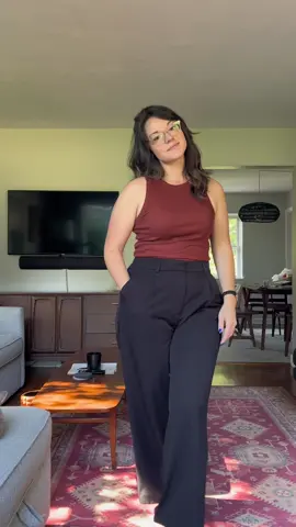 Outfit: ribbed tank from Target; extra high waisted taylor trouser from old navy; im wearing faux Birkenstocks from target but i think some light colored sneakers could be fun too for a casual look or strappy sandals or pointed flats/heels for a more dressy look. If i wasnt lazy, id probably add some layered gold necklaces. 😊 #OOTD #midsizefashion #elevatedbasics #millennial #outfitinspo #businesscasualoutfits 