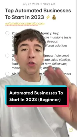#greenscreen Top Automated Business To Start In 2023 (Beginner Edition) #businessmodel #sidehustle #zapier #automation #gohighlevel #SmallBusiness #wifimoney #entrepreneur #business #bizhacks 