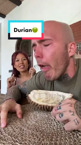 Replying to @ABILL‼️ Durian is the biggest NO on the planet. #durian #durianlover #exoticfruit #foodchallenge #eatingchallenge #eating #eatingshow #foodreview #fyp #foryou #viralvideos #trending #couple #couples #married #funnycouple #asmrfood #eatingasmr 