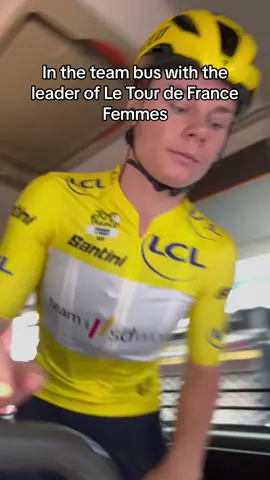 In the team bus with the leader of Le Tour de France Femmes, Lotte Kopecky of Team SD Worx #CapCut #cycling #procycling #behindthescenes #TourDeFrance 