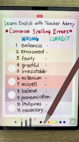 Common Spelling Errors🙅‍♀️ #spelling #errors #spellingerrors #commonspeelingerrors #speakenglish #vocabulary #learnenglishwithteacheraubrey #aubreybermudez #teacheraubrey #fyp #fypage #fypシ゚viral #foryoupage 
