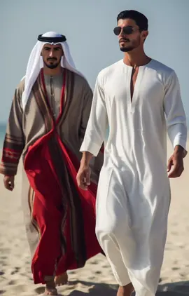 Under the golden sun, Arab men showcase their mesmerizing charm on the beach, gracefully dressed in a seamless fusion of trendy and traditional garments, leaving onlookers captivated by their allure 🤴👳‍♂️🧝‍♂️ 🪬Follow me for more oriental digital art 🪬 #arabic#arabian#oriental#fashion#fyp#fypシ#foryoupage#fypシ゚viral 