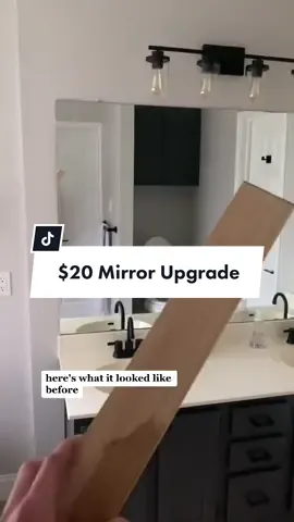 $20 Bathroom Mirror Frame!  Cant believe this was two years ago! Was anyone around for tje extremely chaotic live where I was trying to fugure out how to hold the boards while they dried 😂 #buildergradeupgrade #diymirror #mirrorhack #diyproject #onthisday 