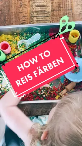 Gefärbter Reis ist für #Sensorikspiele fast schon unverzichtbar. Das Schönste daran: Es ist einfach und geht ganz fix.  Ihr braucht nur: ▪️ 1 Glas mit Deckel ▪️ Reis ▪️ Lebensmittelfarbe ▪️ Essigessenz   ▪️ Backpapier  Genauso könnt ihr auch mit getrockneten Kichererbsen verfahren.  #beschäftigungfürkinder #beschäftigungsideen #schulferien #kitafrei #montessoriathome #montessorizuhause #sensorik #mamasein #elterntipps #mamatipps #DIY #diyspielzeug #kleinkindmama #mamaalltag #kleinkindmama #mädchenmama #momlife #reisfärben #sensorikplay #kidsplay #MomsofTikTok 