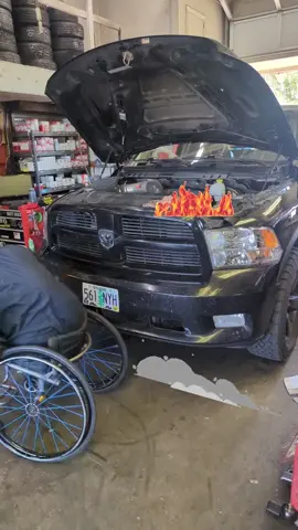 having fun 😊 n the shop. nothing actually on fire. 😂#amputee #mechanic 