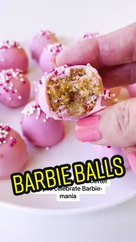 We’ve caught Barbie-mania and we’re celebrating with pink dessert. Recipe in our bio or Google “Taste Barbie Balls”. #barbie #BarbieMovie #barbiefood #truffles #chocolate 
