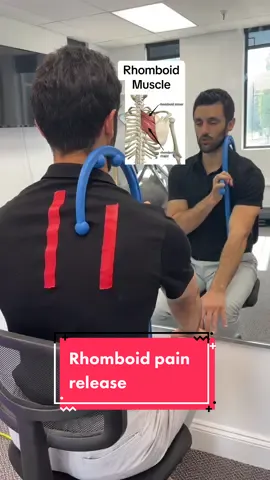 If your rhomboid muscle is in spasm, it leads to pain over the back of the rib cage between the shoulder blade and the spine. This is often described as shoulder, pain or neck pain and it can be many different causes… But if we know it’s the rhomboid then we have to release the muscle. I like this release because you pinpoint the area in spasm or the trigger and while releasing it, you activate the muscle in the front of the shoulder which relaxes the rhomboid through reciprocal inhibition. You can then drag the restricted area underneath the head of the tool. If this works for you, you can find a tool link in my bio at the Amazon storefront. #rhomboids #pinchednerve #neckpain #neckpainrelief #shouldermobility #stiffneck 