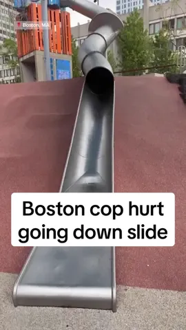 A #Boston police officer went viral after injuring himself while going down a children's #slide.
