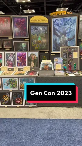 My booth in the Gen Con Art Show all ready to go! #gencon #gencon2023 #genconartshow #artistalley #artistbooth #fantasyart 