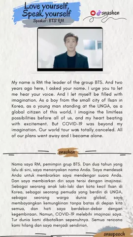 Love yourself and speak yourself... because life goes on. let's live on #motivationalspeech #motivationalvideo #kpop #bts #kimnamjoon #speakinenglish #unicef 
