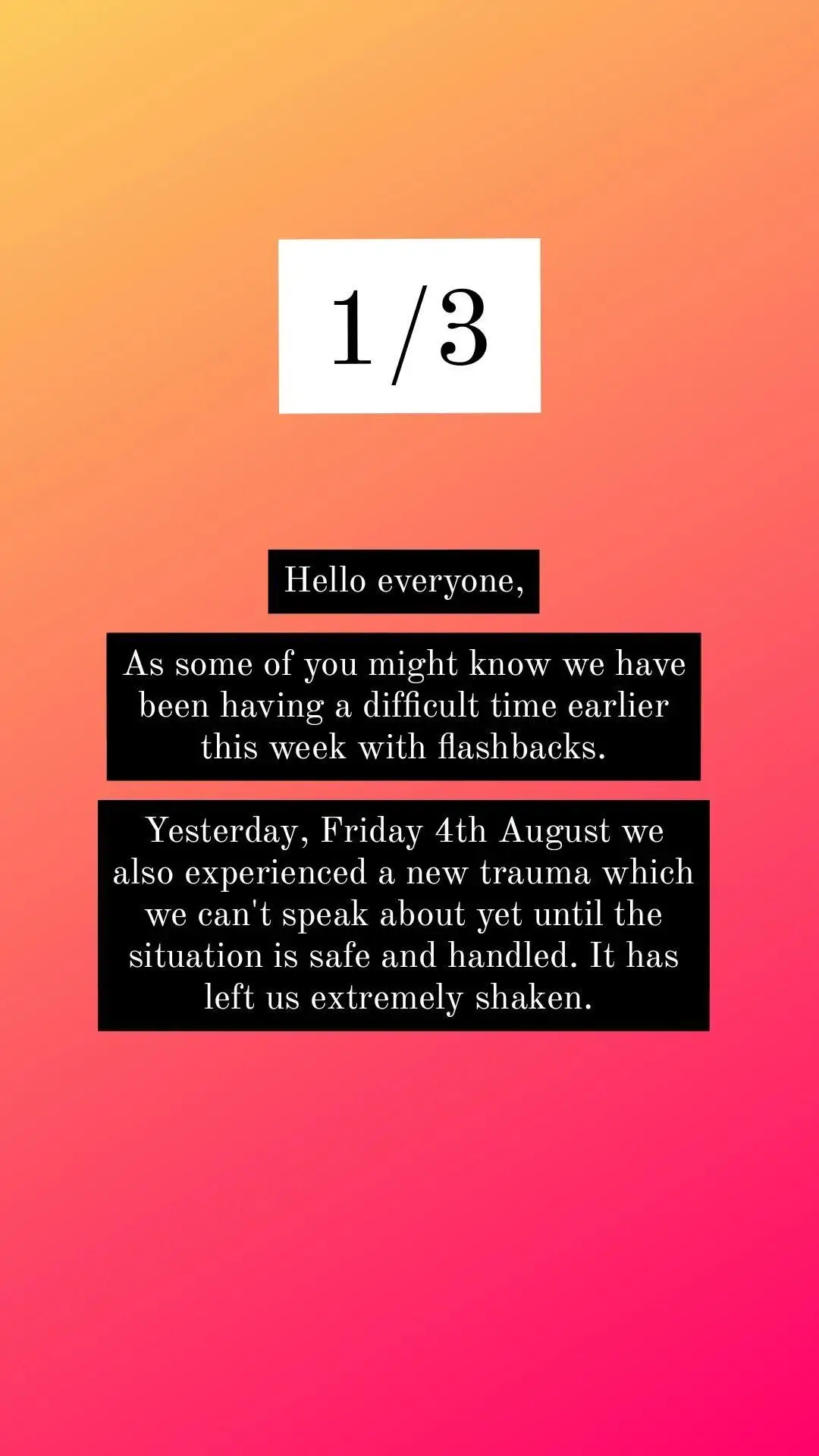 TW: pet d*ath  Hello everyone,  As some of you might know we have been having a difficult time earlier this week with flashbacks. Yesterday, Friday 4th August we also experienced an additional new trauma which we can't speak about yet until the situation is safe and handled. It has left us extremely shaken.  Today, Saturday 5th August, we noticed one of our Guinea pigs - Coffee - wasn't eating as much as usual and wasn't acting himself. We took him to the vets to see what was wrong. Unfortunately, Coffee had developed a respiratory infection that had spread rapidly through his chest. We were advised that antibiotics would not make much difference. We had to put him to sleep this afternoon, and he went quickly without pain.  His brother, Muffin, is fine and eating well, but we will keep a close eye on him.  We won't be able to upload a video tomorrow and hope you will understand. Thank you as always for all the support while we navigate both this new trauma and the additional unexpected loss of one of our beloved pets.  #didsystem #DissociaDID #trauma #abuseawareness 