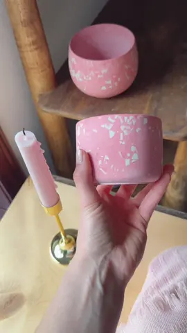 making my strawberry terrazzo pots for my new collection coming to my wesbite sunday aug 13th! 🍓 #terrazzo #candles #cementcandles #fyp 