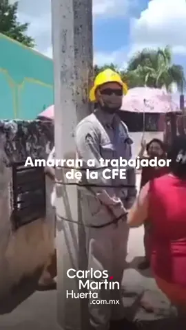 Amarran a un poste a trabajador de la #CFE tras la falta del servicio. #noticias #yucatan #lomasviral  #protesta #servicio #luz #comisionfederaldeelectricidad  #carlosmartinh #carlosmartinhuerta 