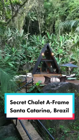 A tropical tiny A-frame cabin built directly over a river in Brazil! Would you stay in this Airbnb? #aframe #aframecabin #airbnbfinds #airbnbtour 