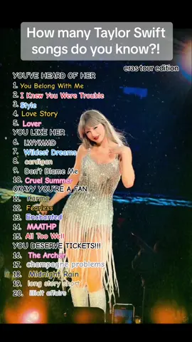how many do you know?? #taylorswift #greenscreen #taylorswifterastour #erastour #foryou #swifttok #swiftie #erastouroutfits #fypシ #taylornation 