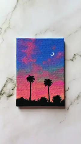 easy sunset painting on mini canvas 💕 #art #acrylicpainting #minipainting #like #fyp