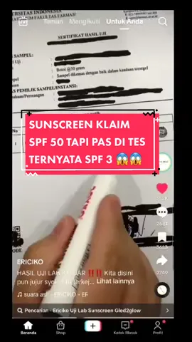 SPF PALSU??? Disclaimer, saya mengingatkan Ini pendapat pribadi, dan tidak mewakili pandangan atau pendapat pihak lain. Setiap orang berhak atas pendapat yang berbeda dan saya menghargai itu. Dan fyi belum tentu produk yang diuji/ diberikan ke bpom sama dengan produk yang diproduksi. Kalau ditemukan ketidaksesuaian ingredient maka pihak brand harus recall semua produk. Sebelumnya mohon maaf dan Terimakasih #fakespf #overclaim  #sunscreenviral   #spfpalsu #glad2glow #fypシ゚viral #ericiko #glad2glowsunscreen 