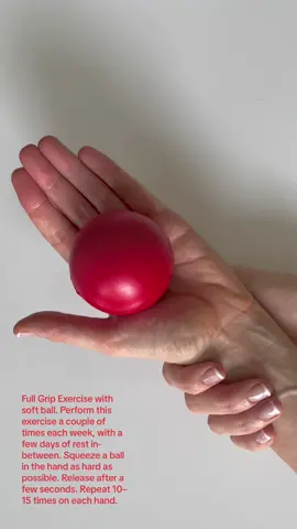 Full Grip Exercise with soft ball. Perform this exercise a couple of times each week, with a few days of rest in-between. Squeeze a ball in the hand as hard as possible. Release after a few seconds. Repeat 10–15 times on each hand. #knuckelsmassage #handselfmassage #handmassage #effectivehandtherapy #handtherapy #athritis #handpainrelief #takecareofyourbody #healthyhands #healthyjoints #healthknuckles #lookafteryourself #lookafteryourskin #lookafteryourbody #lookafteryou #massages #massagebenefits #handproblems  #tendonstrength #tendonsinjury #ligamentsurgery #jointspain #handexersice #handexergrip #jointstiffness #bloodcirculationenhancement 
