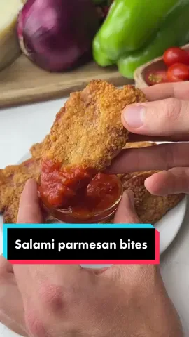 Say “YUM” if you would eat these Salami Parmesan Bites 🤤  To make them: Mix cream cheese, peppers, onions, mozzarella and Italian seasonings. Stuff it into salami slices and shape into tacos. Toss in egg wash and Parmesan. Air fry @ 380F for 8-12 minutes & enjoy! 🙌 This is such a yummy appetizer or meal idea that totally has fried ravioli vibes 🔥