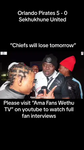 Please visit “Ama Fans Wethu TV” on youtube to watch full fan interviews #amafanswethutv #fyp #fans #psl #Soccer #dstvpremiership #dstv #sasoccer #matchday #mtn8 #mtntop8 #orlandopirates #sekhukhuneunited 