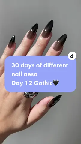 Replying to @Vampyr 30 days of trying different nail aesthetics day 12 gothic🖤products used: Tuxedo Mask💅#nails #nailpolish #nailinspo #nailsoftiktok #nailart #nailtutorial #diynails #diymanicure  #nailsathome #diynailsathome #easynails #easynailsathome #almondnails #nailhack #ombrenails #blacknails #gothic #gothicaesthetic #gothicnails 