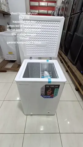POLYTRON Chest Freezer PCF 118 Kapasitas 100 Liter Tegangan 220 Volt Frekuensi 50Hz Daya 80watt Arus 0.8A Refrigeran R600a/37g Berat bersih 23Kg Kelas Iklim T Daya lampu 10watt Super Freeze (ice cream) Big Capacity (daging & nugget) Quick Cooling (menyimpan asi) Energy Saving Low Voltage hingga 150 V dalam kondisi tertentu CFC – Free:Yes Door Lock Dimensi lebar : 530mm kedalaman : 600mm tinggi : 860 mm garansi kompresor 3 tahun hanya di : Bisa cash & credit 🏛Toko GLITTER ELEKTRONIK🏛 🌍Jalan Patimura no.22A🌏 🕌dekat Mesjid Istiqomah Bengkalis🕌 ☎WA 085298090010/08127503894☎
