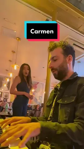 We decided to surprise a restaurant at lunch with some opera… #carmen #habanera #carmenhabanera #opera #singer #restaurant #pianotok #pianoduo  