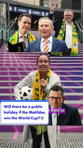 Could Matildas' victory lead to a public holiday? 🇦🇺⚽️ Australia is one step closer to World Cup glory after that nail-biting shoot-out against France! 🙌 Now, our eyes are set on the upcoming match against England, which coincides with the proposed holiday announcement at the National Cabinet meeting. Anthony Albanese, the Premiers of NSW and WA are all in favour of a day off to celebrate if we win! 🏆🎉 We hit the streets to hear your thoughts—Will there be a public holiday if the Matildas win? ⬇️ #matildas #worldcu #sydney 