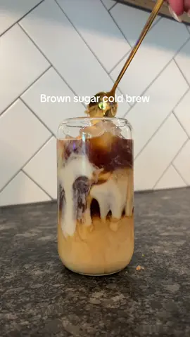 Brown sugar cold brew > #fyp #asmrsounds #coffee  Ingredients  • cold brew • oat milk • dark brown sugar  • vanilla syrup  • cinnamon 