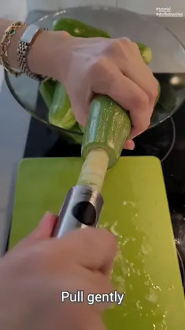 Easy tutorial for coring zucchinis using the user-friendly Lurch Twister #tutorial #amazonfinds #KitchenHacks #kitchengadgets #zucchini #mehshi 