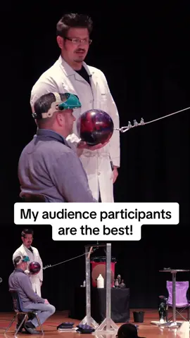 Bowling ball pendulum swing on stage! #kineticenergy  #potentialenergy 