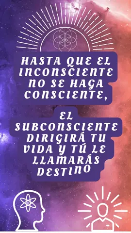 Hasta que el inconsciente se haga consciente, el subconsciente dirigirá tu vida y tú le llamarás destino...#consciencia #conciencia #inconsciente #subconsciente #consciente #autoconocimiento #despertarespiritual #despertardeconciencia #despertardelaconciencia #despertar #espiritual #universo #superacion #motivame #despertardeconsciencia #energia #vibracion #destino #universo #espiritualidad #crecimientoespiritual #crecimientopersonal #crecimientoespiritualypersonal #frecuenciaschumann