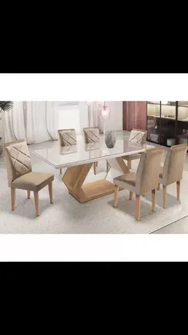 Mesa Alvorada 180 Tp Mdf Vidro canto Reto 6 Cadeiras Rufato Link nos comentários 🛍️ #magazinegege1 #saladejantar #mesadejantar #cozinha 