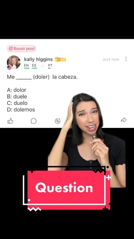 Me _____ la cabeza. A, B, C, or D?#learnspanish #learnspanishfast #spanish #spanishteacher #spanishchallenge  #greenscreen 
