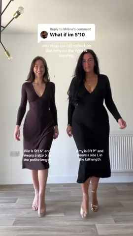 Replying to @Milène Sorry for any confusion, we recommend our tall options for anyone 5ft 8” and above 💕 Here both models are wearing the Taylor Tea Dress from AYM studio 🫶🏼