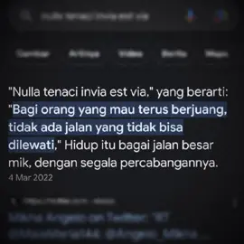 Tidak ada yg mustahil. akan selalu ada jalan selagi kita mau berjuang. Hidup memang pilihan, mental harus siap demi menghadapi rintangan yg akan selalu datang tanpa tau waktu. #Nullatenaciinviaestvia#frasa#latin#foryoupage#fypシ 