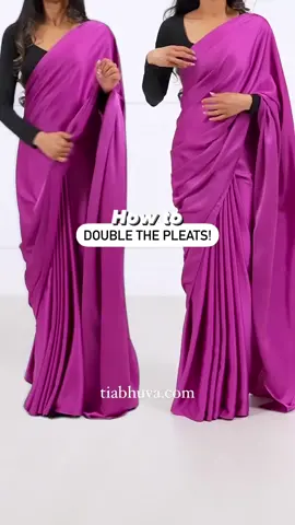 How to double the pleats!  Shop the entire outfit from www.tiabhuva.com 💖 Britany Blouse, Magenta Luxe Saree and Candy Saree Silhouette  #sareeinspiration #sareefashion #sareecollection #sareedraping #kooraisaree #indianwedding #sareelove #sareeshopping #tamilwedding #wedding #southasianfashion #sareeaddict #sareeoutfits #sareetiktok #sareedraping #sareeaesthetic #sareetutorial #sarioutfits #sarioutfits #saridraping #saricollection #sareedrapingstyle #sareedraping #sareedrapinghacks #pinksareelook #pinksaree #magentasaree 