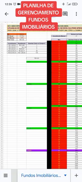 MINHA PLANILHA DE GERENCIAMENTO DE FUNDOS IMOBILIÁRIOS. FOCO E DETERMINAÇÃO PARA BATER AS METAS . 🚀🚀🚀 #fyp #fy #DEUS #mercadofinanceiro #fiis #dividendos #resiliencia #for 