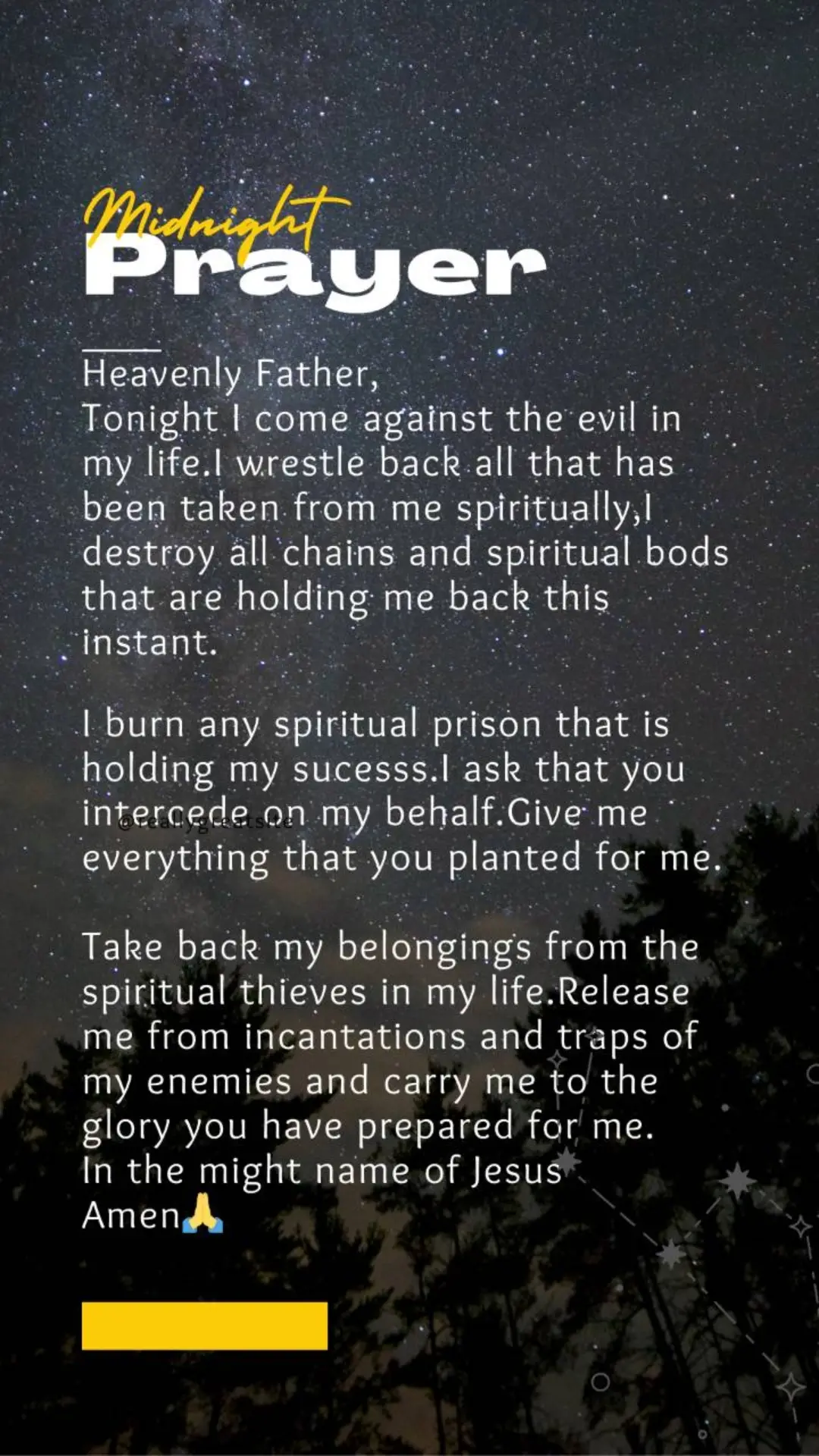 Midnight Prayer❤✨ #prayerwarriors #prayers #fypシ゚viral #SAMA28 #midnightprayer #protectionspell #protection #god #jesuslovesyou #holyspirit #spiritualtiktok #spiritual #spiritualwalfare #rapelang #badimo🕯️🏳️🤍 