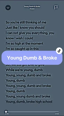 Young Dumb & Broke 🎤🎧 #viral #fyp #music #LearnOnTikTok #fypシ #Master2023byTikTok #trending #musicchill #foryou #lyrics #spotify #amnhac #karaoke #khalid #youngdumbandbroke  #capcut 