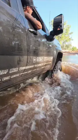 Just one of the many water crossings on the Gibb River Road 😁💦 #aussiedestinationsunknown #gibbriverroad #westernaustralia #duramax #4x4 #offroad #gmsvxadu #silverado #liftedtrucks #modified #watercrossing #offroad4x4 #australia #travelaustralia #4x4australia 