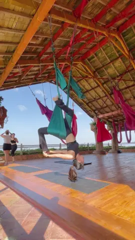 Enjoy every flow, sound of ocean and take a deep breath🤍 Aerial Yoga at @Udara Bali Yoga Detox and Spa ✨ #aerialyoga #yoga #udarabali 