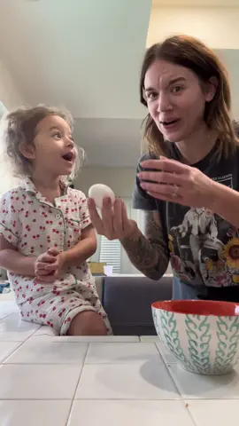 Excuse our appearance, we just woke up 🤣 Cori loves the videos of parents cracking eggs on their kids’ heads and asked me first thing this morning if I would do it to her. I told her if she really wanted me to I would but right before I turned the video on, she changed her mind and wanted me to do it to myself instead 🤣#eggchallenge #eggprank #motherdaughter #momoftoddlers #fyp 
