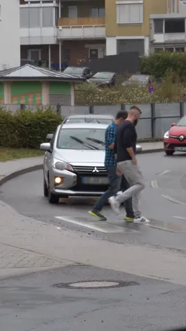 Driver ignores the invisible box - went wrong! #prank #funny #fyp #crosswalk #invisibleboxchallenge #wentwrong