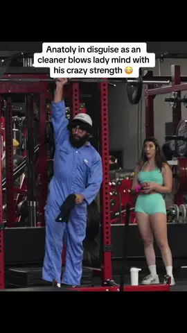 Had her shocked with his cleaning strength 😳 #gym #disguise #gymmotivation #powerlifter #motivation #motivational #Fitness #olympia #gymrat #GymTok #bodybuildingmotivation #bodybuilding #prank #anatoly #canicleanhere #cleaner 