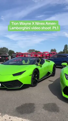Green Lamborghini supplied for music video shoot 🤩 #tionwayne #nines #amen #lamborghini #london #rappers #dril #music #musicvideo 
