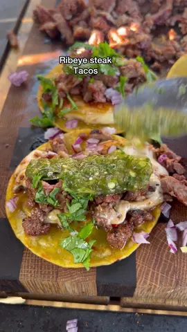 Ribeye steak tacos with salsa verde 