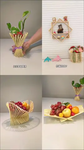 Disposable chopsticks diy hand-made fruit plate, fruit plate that can be rolled up, can stretch, rest assured that heroes are true colors, and remember to take it with you when camping. Collect and forward, draw away terrible, can no longer do # manual DIY # parent-child manual # creative manual