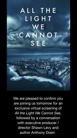 The fates of @Netflix and @Goodreads smiled upon me this week when they invited me to an advanced screening of “All the Light We Cannot See,” a four-part Netflix series adaptation of one of my favorite books of all time. Stunning, breathtaking, chill-inducing. I was entranced the entire time watching and cannot wait to catch the rest of the series on November 2. I will be binging them all at once, just to rewatch them again later. Bring tissues, you’ll be crying happy and sad tears. #allthelightwecannotsee #allthelightwecannotseemovie #allthelightwecannotseenetflix 
